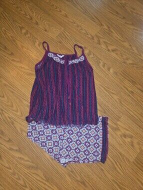 Women's Secret Treasures Burgundy and Teal Striped Cami Pajama Set